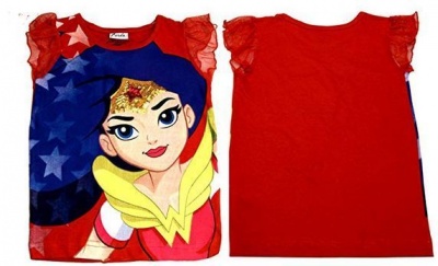 DC SuperHero Girls Wonder Woman Ruffle Short Sleeve T-Shirt 3-4Years RRP 5.99 CLEARANCE XL 4.99